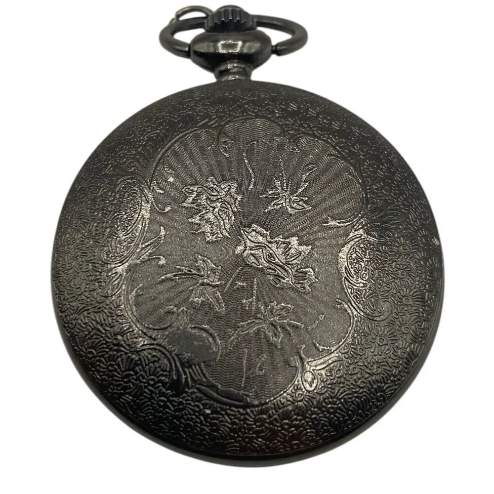 Vintage Black Pocket Watch for Men Roman Numeral Quartz New Battery